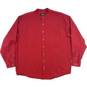 Vintage Eddie Bauer Denim Mens Shirt Size XL Tall Band Collar Long Sleeve Red
